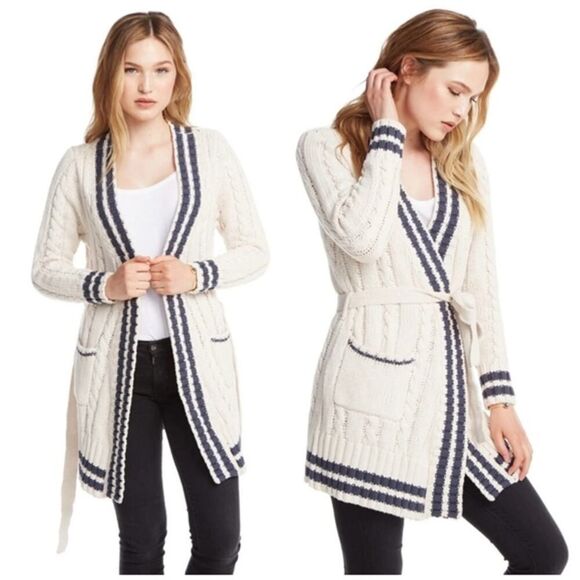 Chaser Cotton Varsity Style Cable Knit Long Wrap Cardigan Sweater sz. M #TT - Picture 1 of 9